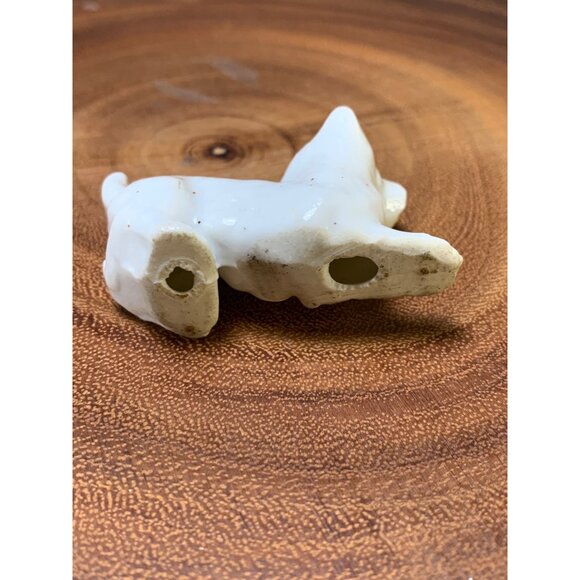 Vintage Miniature Porcelain Dog Figurine Handcrafted with Brown & White Glaze - Picture 5 of 8